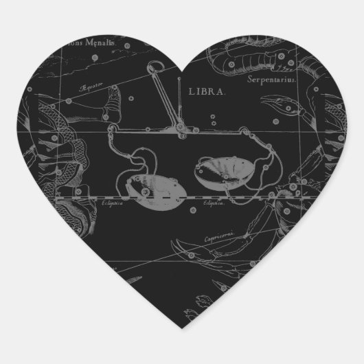 Libra Constellation Hevelius 1690 Map on Black Hart Sticker (Voorkant)