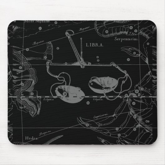 Libra Constellation Hevelius 1690 Map on Black Muismat (Voorkant)