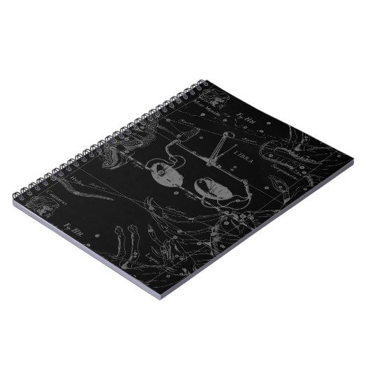 Libra Constellation Hevelius 1690 Map on Black Notitieboek (Linkerzijde)