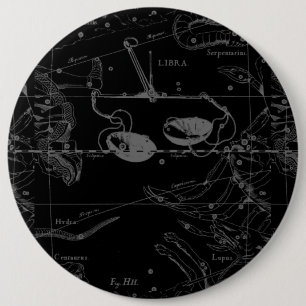 Libra Constellation Map Hevelius 1690 op zwart Ronde Button 6,0 Cm