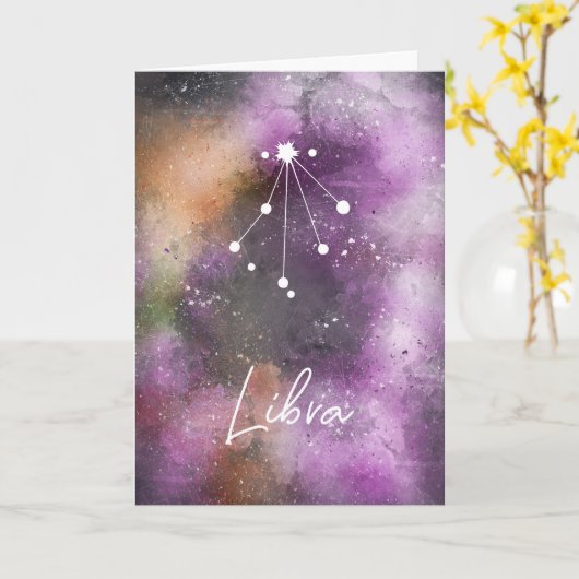 Libra Constellation Zodiac Paars Galaxy Kaart (Gele Bloem)