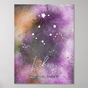 Libra Constellation Zodiac Sign Paars Galaxy Folie Afdrukken
