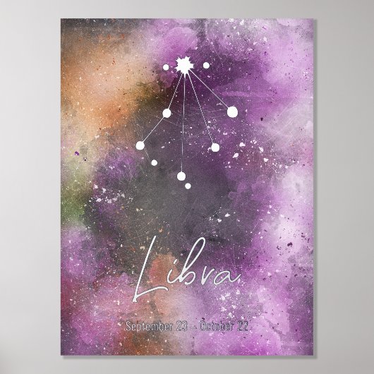 Libra Constellation Zodiac Sign Paars Galaxy Folie Afdrukken (Voorkant)