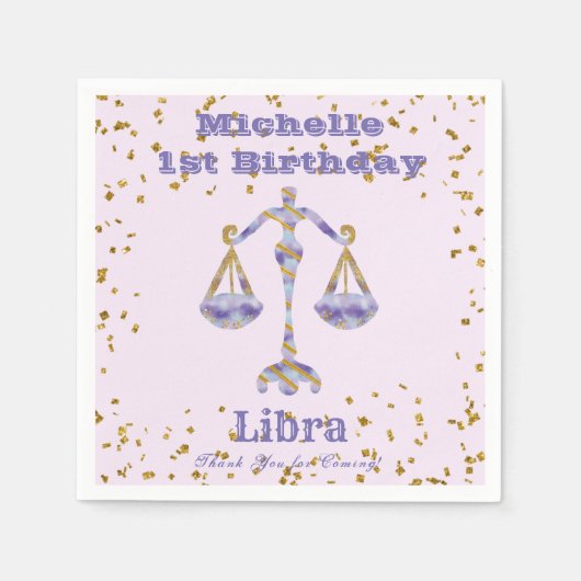 Libra eerste verjaardag en gouden Confetti Servet (Voorkant)