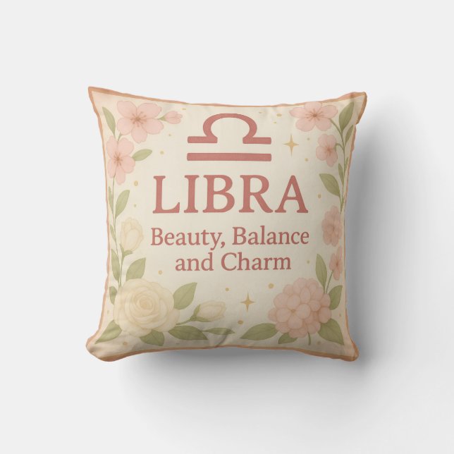 Libra Gift Pillow – Beauty, Balance & Charm Astrol Kussen (Voorkant)