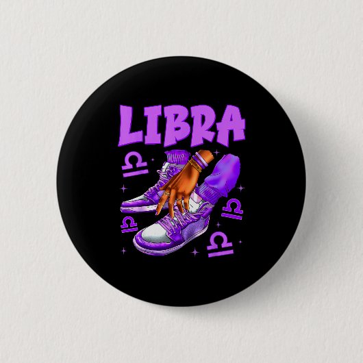 Libra Girl Birthday Black Woman Sneakers Zodiac Si Ronde Button 5,7 Cm (Voorkant)