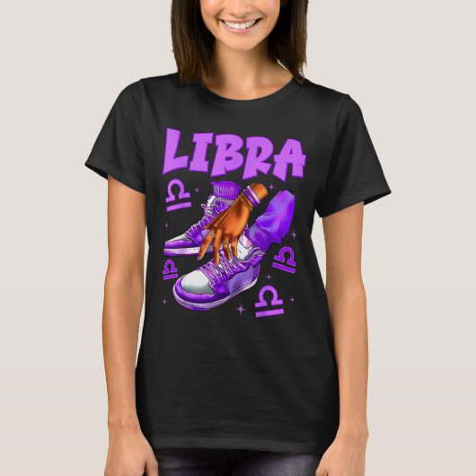 Libra Girl Birthday Black Woman Sneakers Zodiac Si T-shirt (Voorkant)
