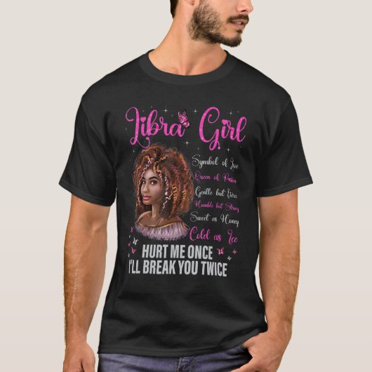 Libra Girl Black Queen Zodiac Birthday Afro Natura T-shirt (Voorkant)