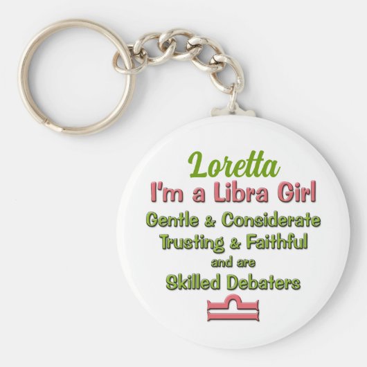 Libra Girl Star Sign Pink and Green Zodiac Sleutelhanger (Voorkant)