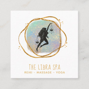 *~* LIBRA Goddess Opal Gold Black Glitter Vierkante Visitekaartje