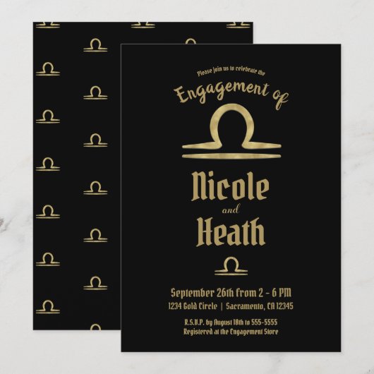 LIBRA Gold Zodiac Astrology Herfst Verloving Kaart (Voorkant / Achterkant)