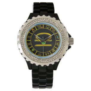 LIBRA GOLD ZODIAC BIRTHDAY JEWEL, Green, Black Horloge