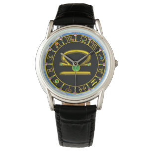 LIBRA GOLD ZODIAC BIRTHDAY JEWEL, Green, Black Horloge