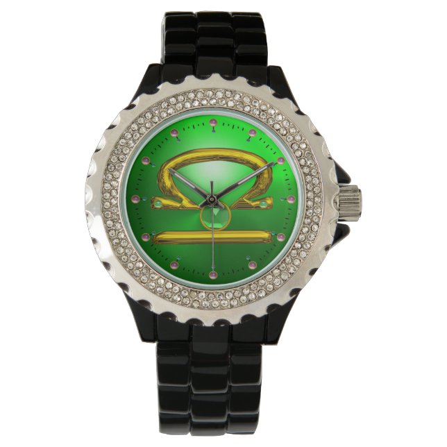 LIBRA GOLD ZODIAC BIRTHDAY JEWEL, Green Emerald Horloge (Voorkant)
