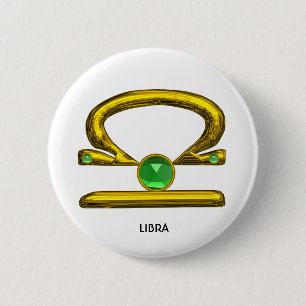 LIBRA Gold Zodiac Birthday Sign Ronde Button 5,7 Cm