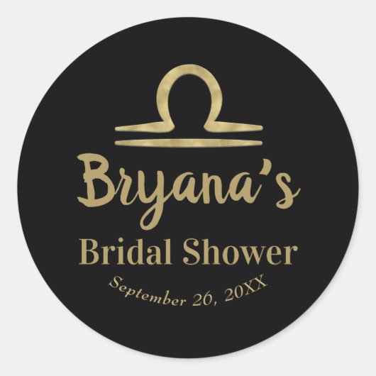 LIBRA Goud Zodiac September Oktober Bruidsfeest Ronde Sticker (Voorkant)