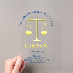 Libra Gouden Weegschaal Sterrenbeeld Verjaardagsfe Acryl Uitnodigingen