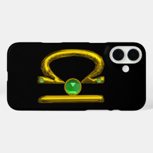 LIBRA, Green Emerald en Gold, Black iPhone 16 Plus Hoesje