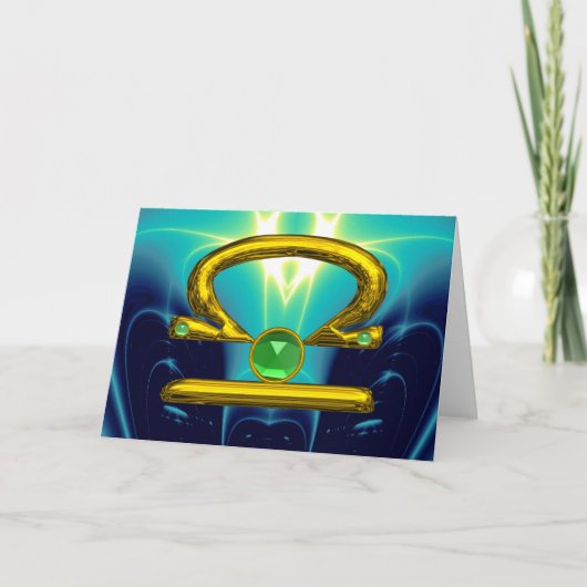 LIBRA Green Emerald & Gold Zodiac Birthday Kaart (Voorkant)