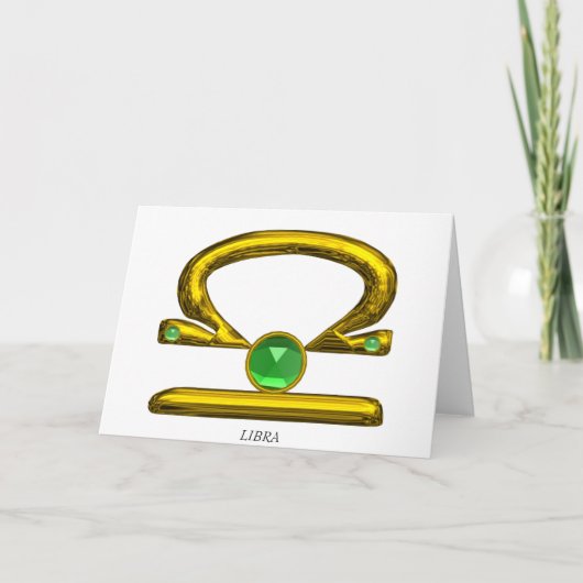 LIBRA Green Emerald & Gold Zodiac Birthday Kaart (Voorkant)