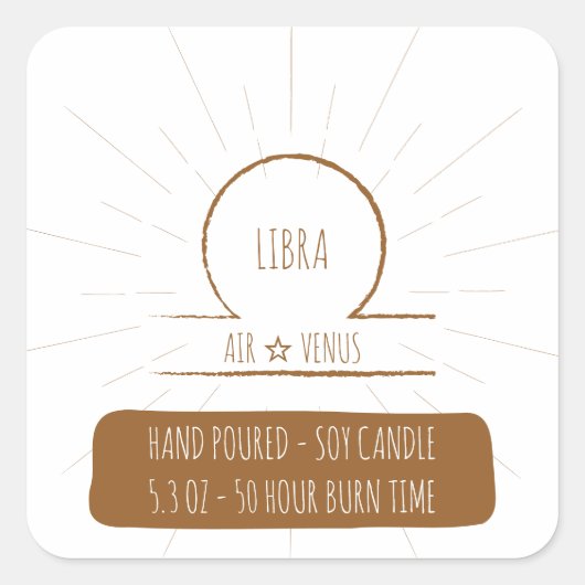 Libra hand gegoten sojakaarslabel vierkante sticker (Voorkant)