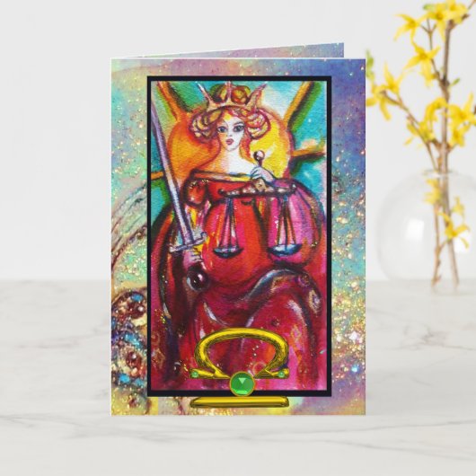 LIBRA, JUSTITIE TAROT ASTROLOGY ZODIAC BIRTHDAY KAART (Gele Bloem)