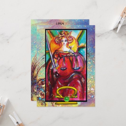 LIBRA, JUSTITIE TAROT ASTROLOGY ZODIAC BIRTHDAY KAART (Voorkant / Achterkant in situ)