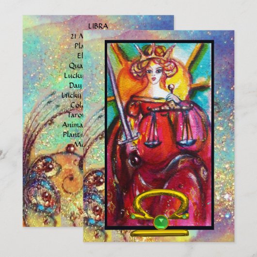 LIBRA, JUSTITIE TAROT ASTROLOGY ZODIAC BIRTHDAY KAART (Voorkant / Achterkant)