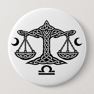 Libra Keltische Maan‑Schaal Sigil   BurnsInHell In Ronde Button 4,0 Cm