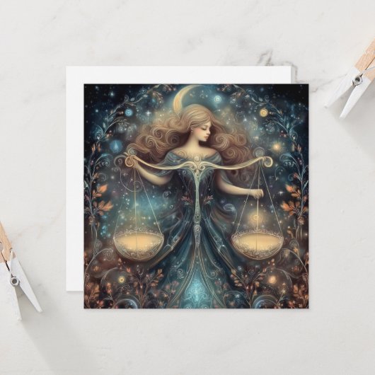 Libra Scales Zodiac Astrology Celestial Birthday Kaart (Voorkant / Achterkant in situ)