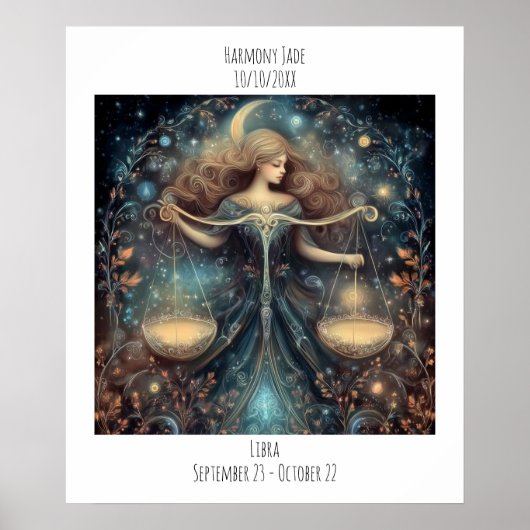 Libra Sterrenbeeld Astrologie Naam & Verjaardag Poster (Voorkant)