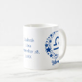 Libra Sterrenbeeld Astrologie Verjaardag Blauw Wit Koffiemok (Voorkant rechts)