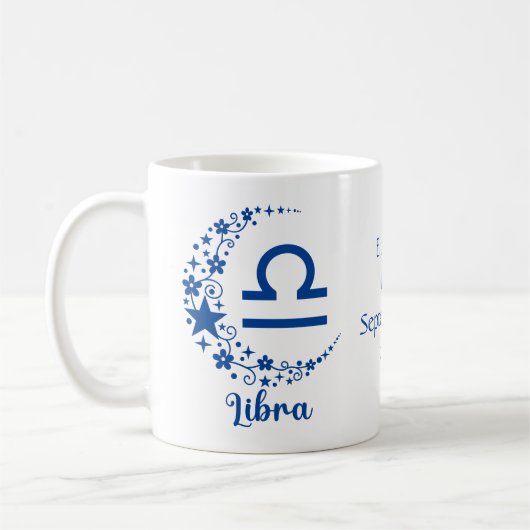 Libra Sterrenbeeld Astrologie Verjaardag Blauw Wit Koffiemok (Links)