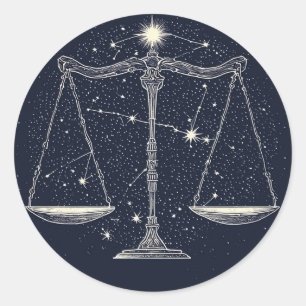 Libra Sterrenbeeld Icoon met Gebalanceerde Schalen Ronde Sticker