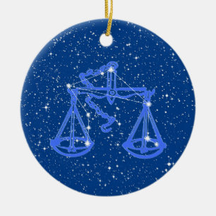 Libra sterrenbeeld met sterren op diepblauw keramisch ornament