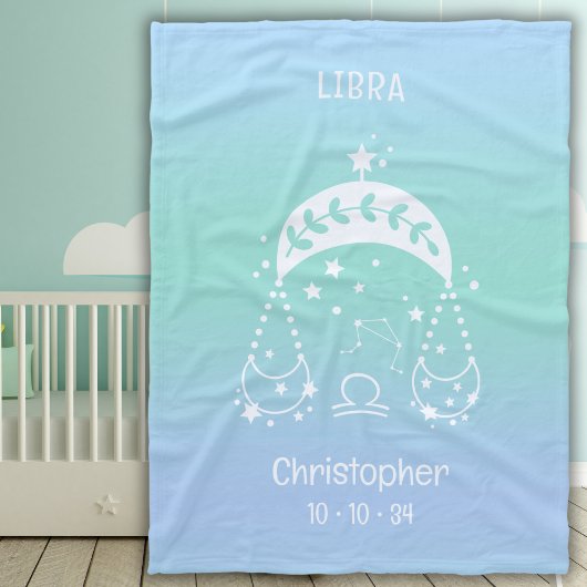 Libra Sterrenbeeld Naam Geboortedatum Blauwe Baby Fleece Deken