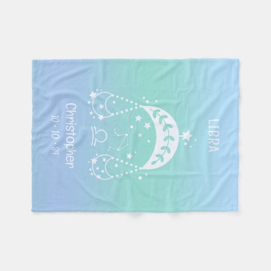 Libra Sterrenbeeld Naam Geboortedatum Blauwe Baby Fleece Deken (Voorkant (Horizontaal))