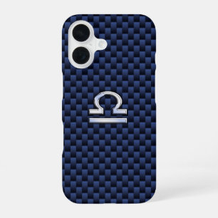 Libra Sterrenbeeld op Navy Blauwe Koolstofvezel iPhone 16 Hoesje