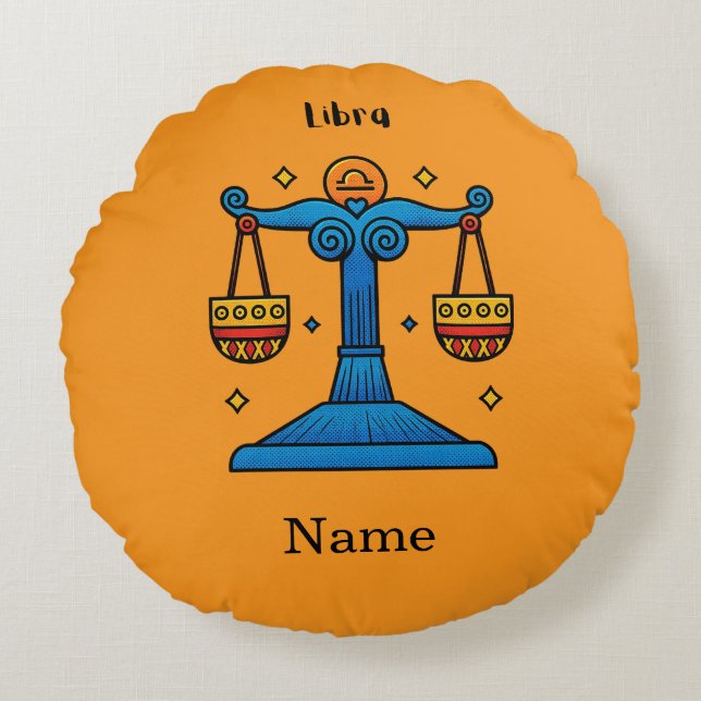 Libra Sterrenbeeld Retro Pop Art - Gepersonaliseer Rond Kussen (Voorkant)