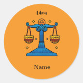 Libra Sterrenbeeld Retro Pop Art - Gepersonaliseer Ronde Sticker (Voorkant)