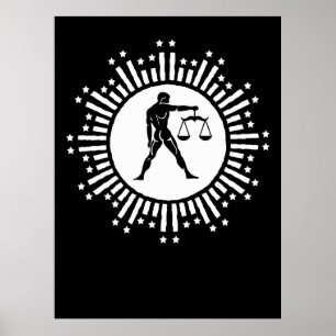 Libra sterrenbeeld symbool met sterren Zwart en Wi Poster
