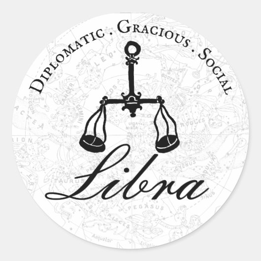 Libra Zodiac Astrology Personality Black White Ronde Sticker (Voorkant)