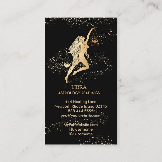 *~* LIBRA Zodiac Astrology Reading Gold Black Visitekaartje (Achterkant)
