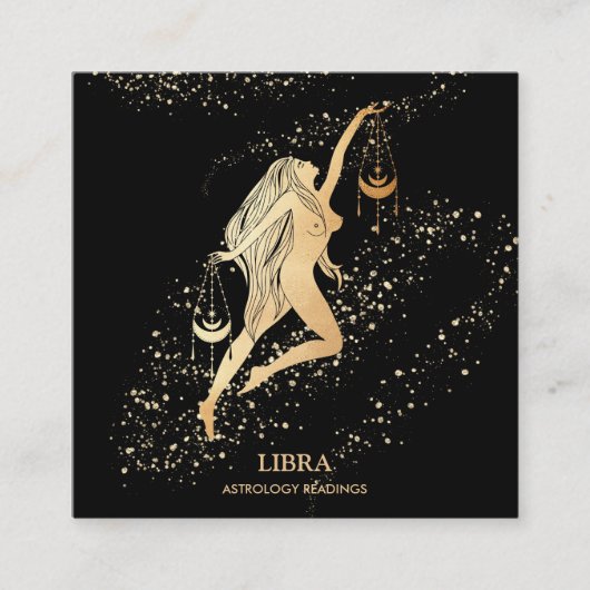 *~* LIBRA Zodiac Astrology Readings Gold & Black Vierkante Visitekaartje (Voorkant)