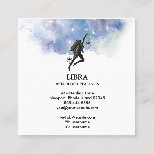 *~* LIBRA Zodiac Astrology Readings Rainbow Cosmic Vierkante Visitekaartje (Achterkant)