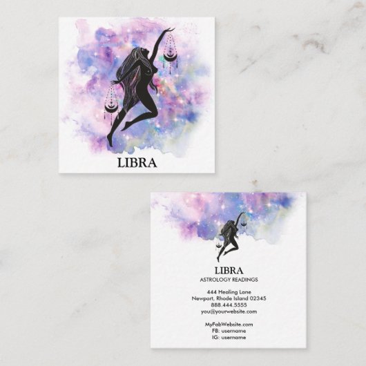 *~* LIBRA Zodiac Astrology Readted Pink Blue Vierkante Visitekaartje (Voorkant / Achterkant)