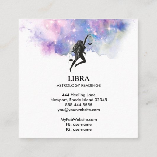 *~* LIBRA Zodiac Astrology Readted Pink Blue Vierkante Visitekaartje (Achterkant)