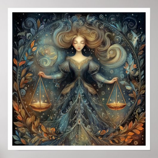 Libra Zodiac Birth Sign Astrology Celestial Poster (Voorkant)