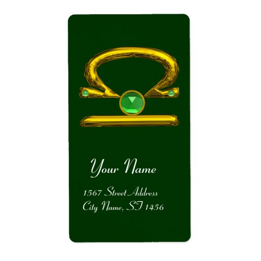 LIBRA ZODIAC BIRTHDAY Green Emerald Gold Etiket (Voorkant)