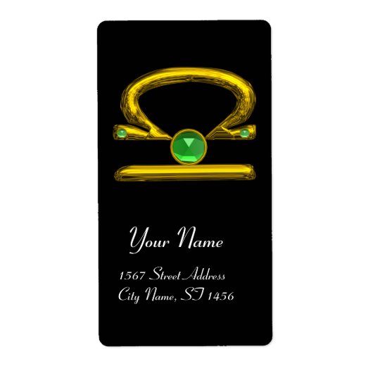LIBRA ZODIAC BIRTHDAY Green Emerald Gold Etiket (Voorkant)